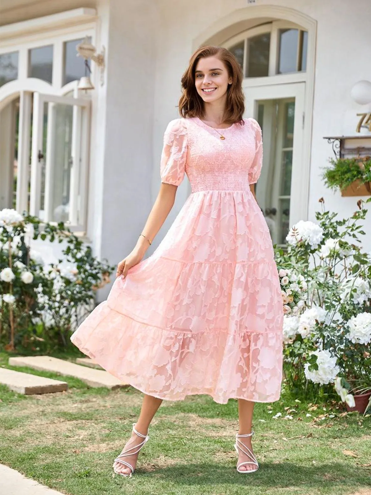 1930s Round Neck Puff Sleeve Wrinkle Dress sold by Retro Stage product image thumbnail 2