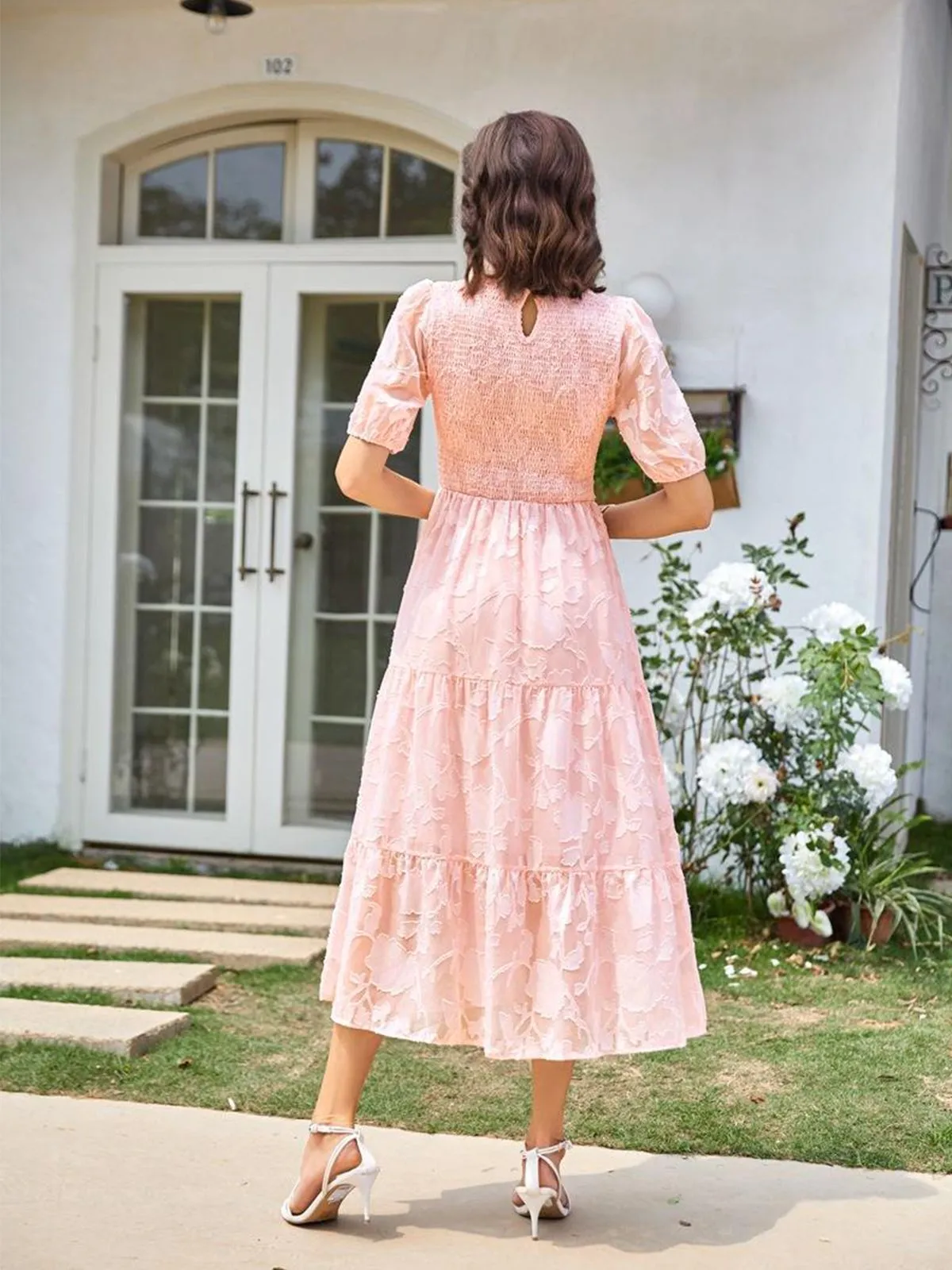 1930s Round Neck Puff Sleeve Wrinkle Dress sold by Retro Stage product image thumbnail 4