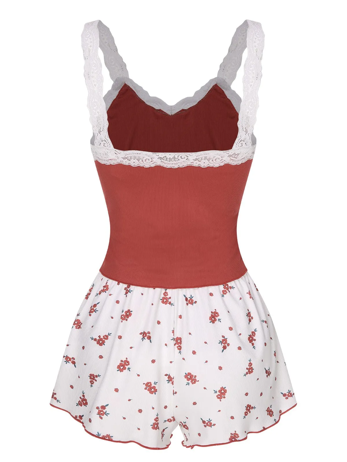 2PCS Wine Red 1950s Lace Straps Pajamas sold by Retro Stage product image thumbnail 3