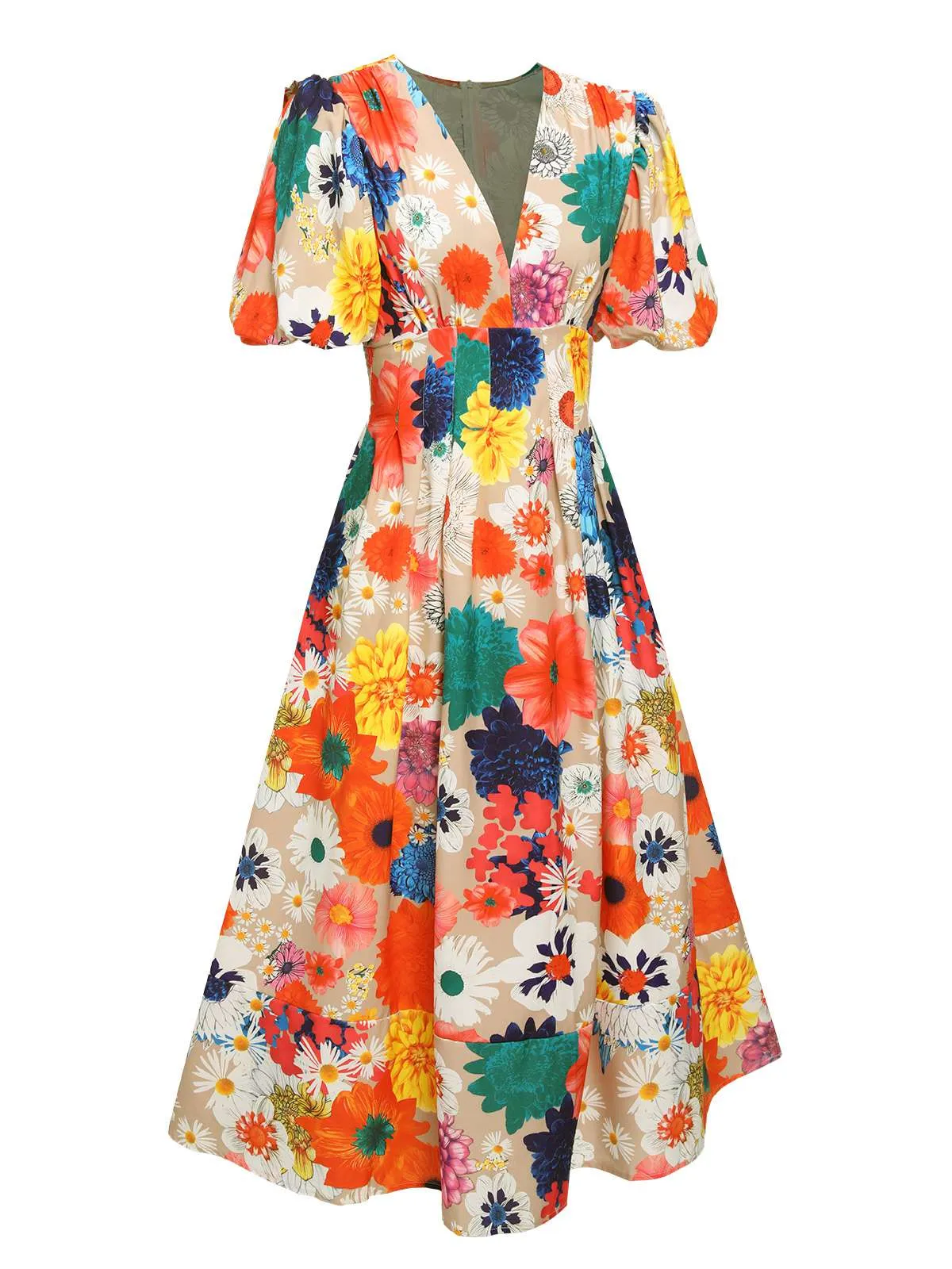 1940s Floral V-Neck Lantern Sleeve Dress sold by Retro Stage product image thumbnail 2