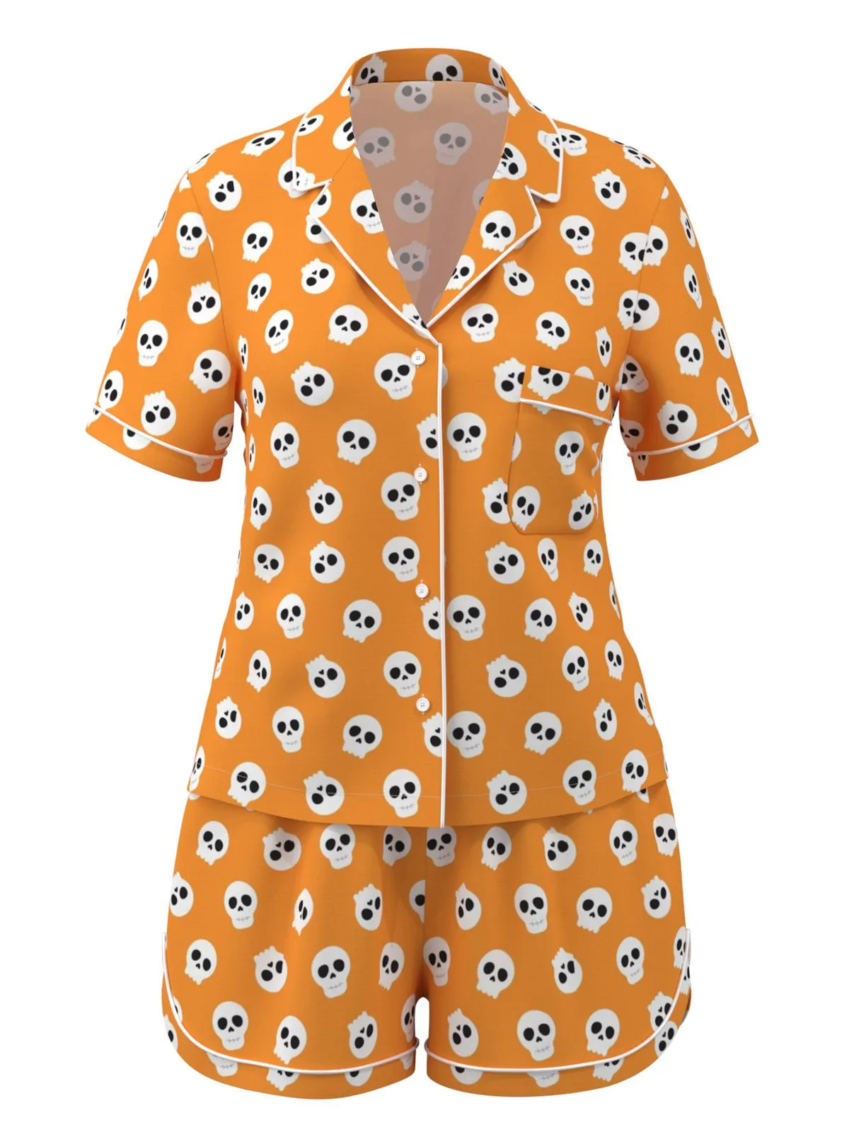 Orange 1970s Halloween Cartoon Skull Pajamas sold by Retro Stage