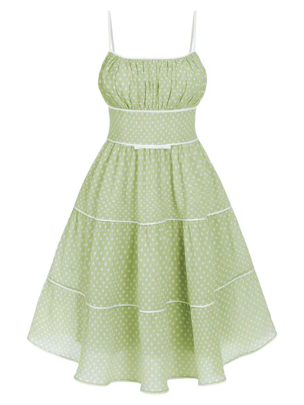Green 1950s Strap Polka Dot Swing Dress sold by Retro Stage