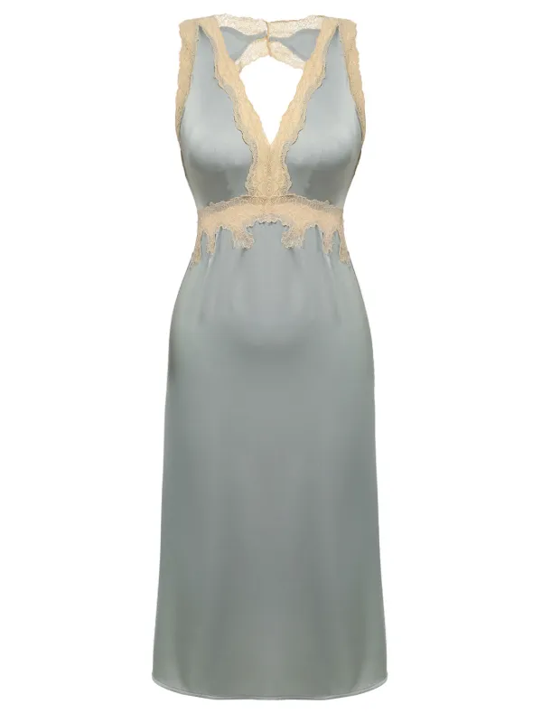 1950s Lace Backless V-Neck Satin Sleepwear sold by Retro Stage