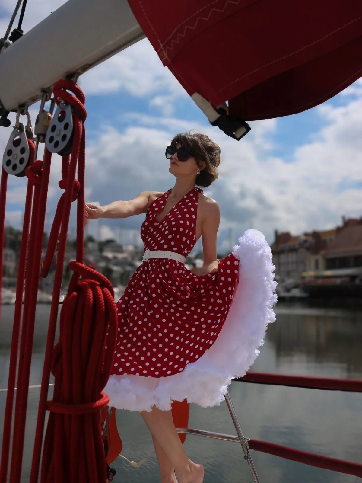 Red 1950s Polka Dot Halter Dress sold by Retro Stage product image thumbnail 2