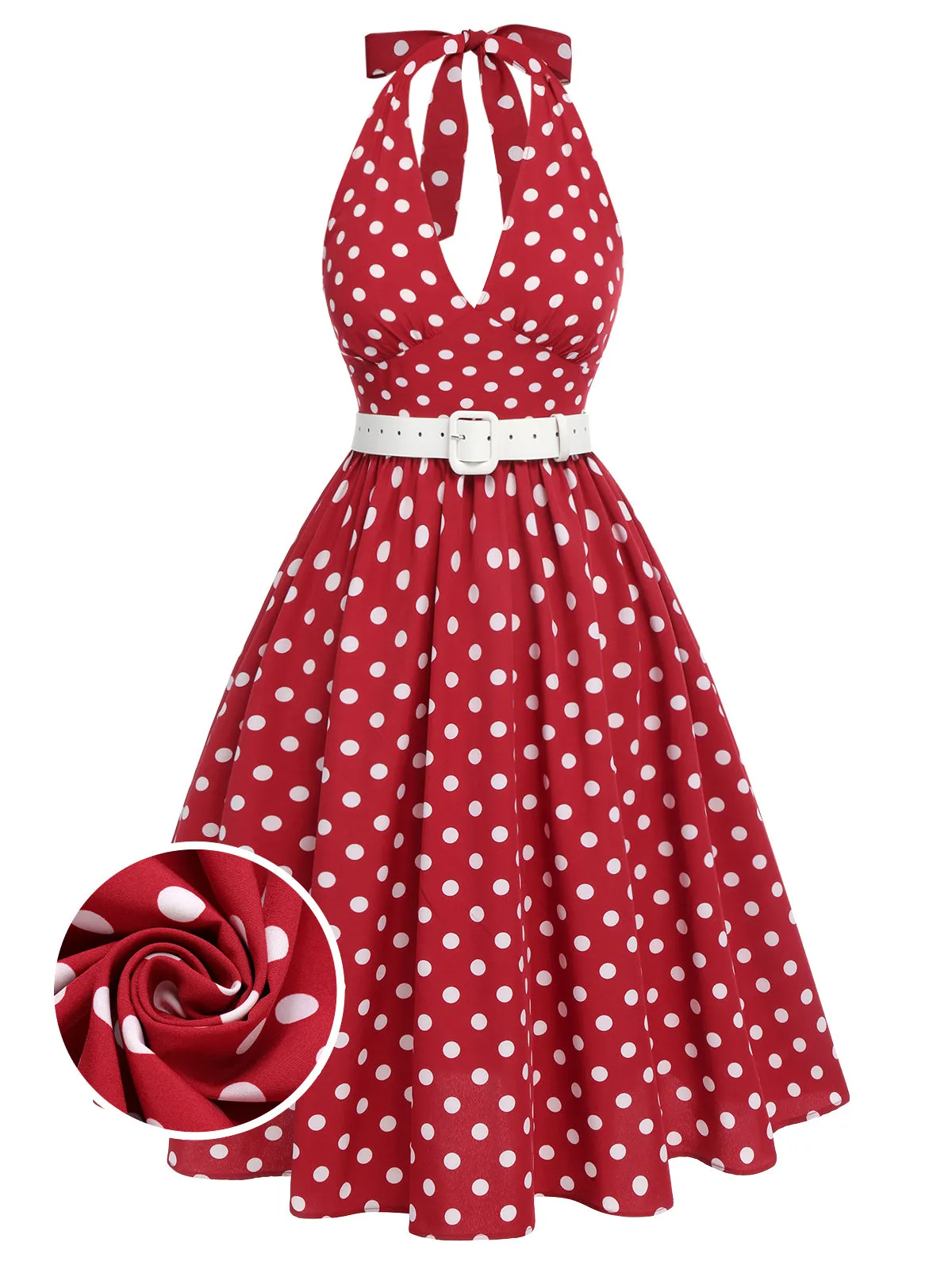 Red 1950s Polka Dot Halter Dress sold by Retro Stage product image thumbnail 3