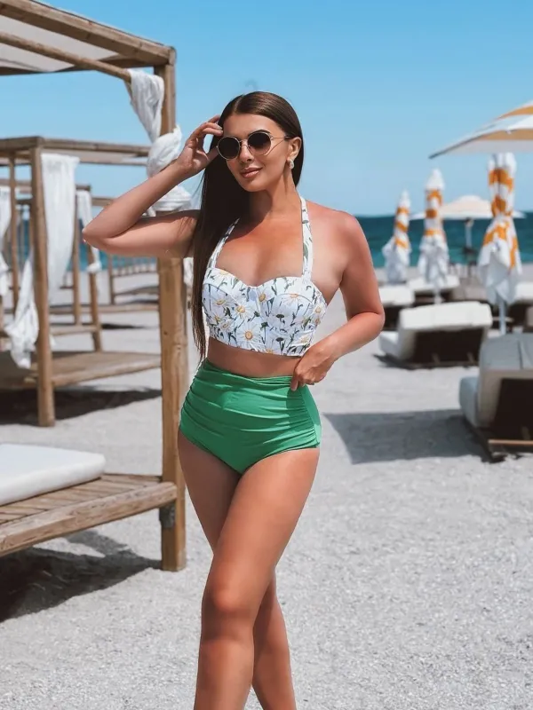 1950s Floral Halter Lace-up Bikini Set sold by Retro Stage