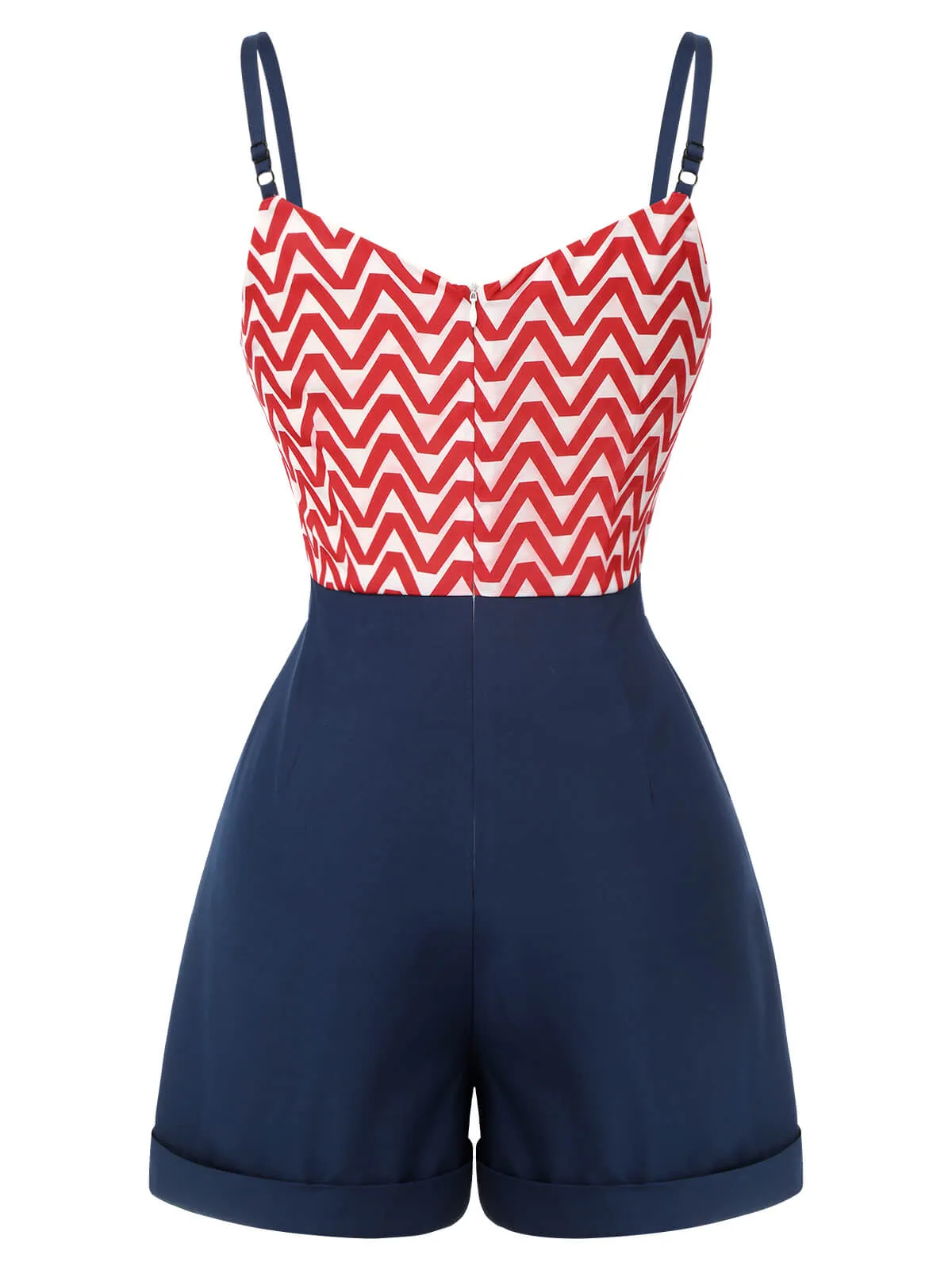 Red & Blue 1950s Chevron Stripe Strap Romper sold by Retro Stage product image thumbnail 5
