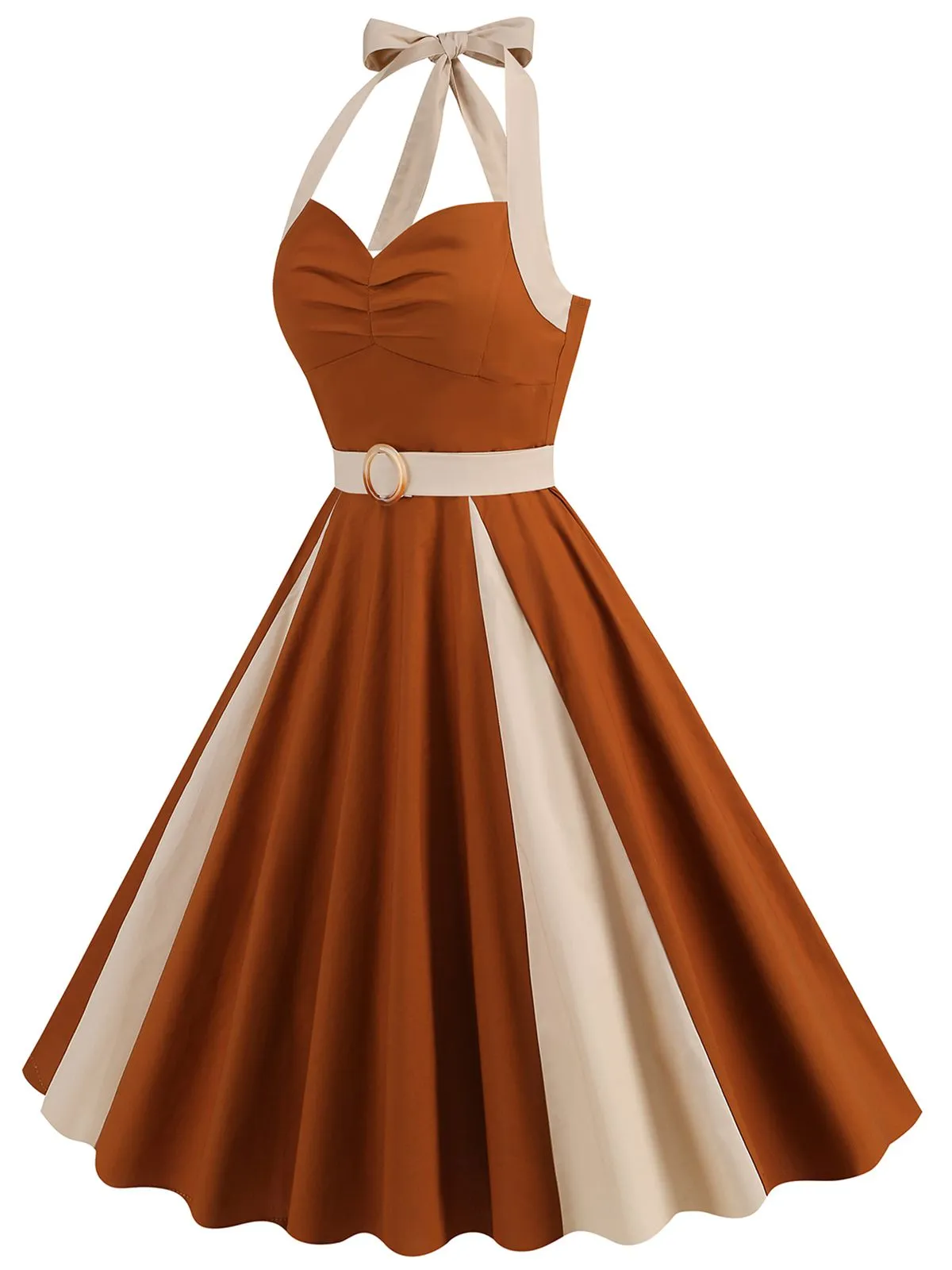 1950s Halter Solid Color Block Belt Dress sold by Retro Stage product image thumbnail 4