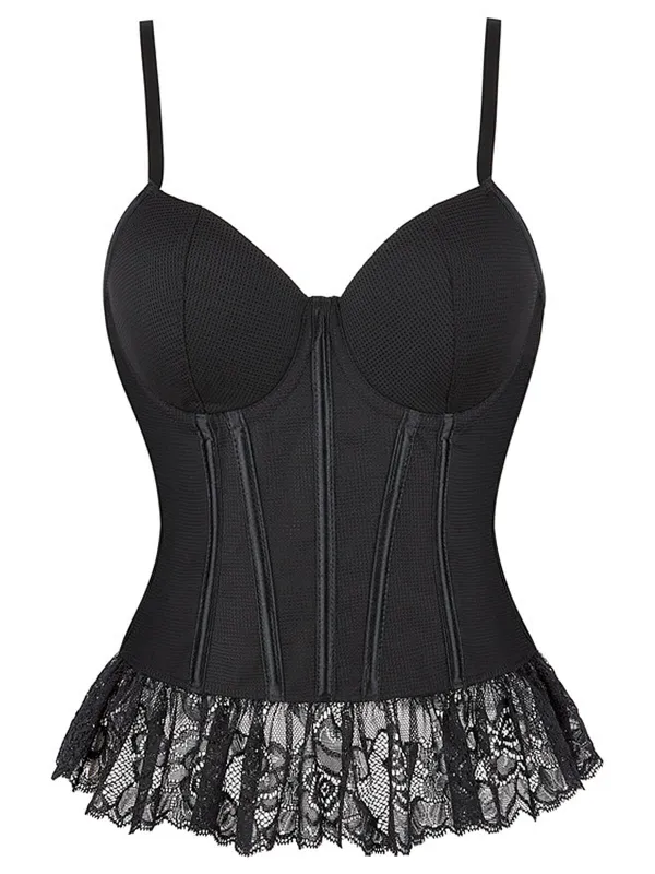 Black 1970s Steampunk Lace Patchwork Strap Corset sold by Retro Stage