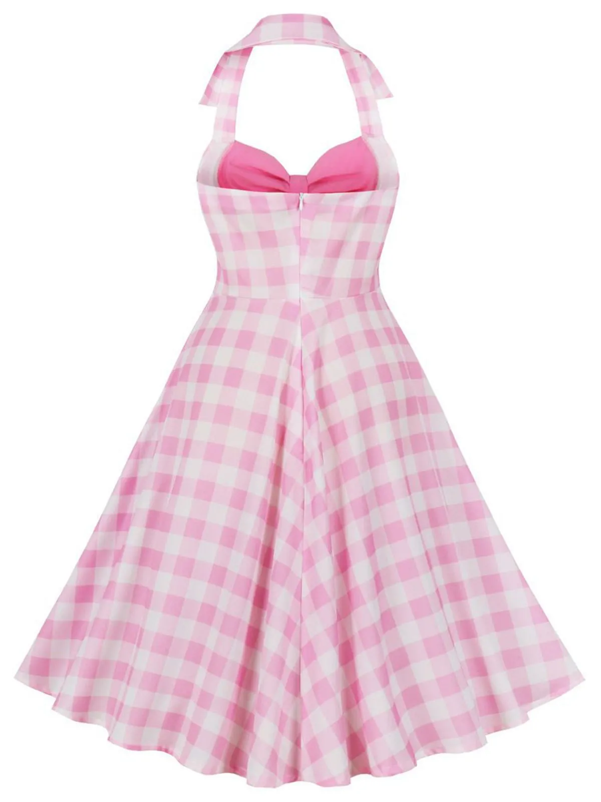 Pink 1950s Halter Plaids Patchwork Dress sold by Retro Stage product image thumbnail 2