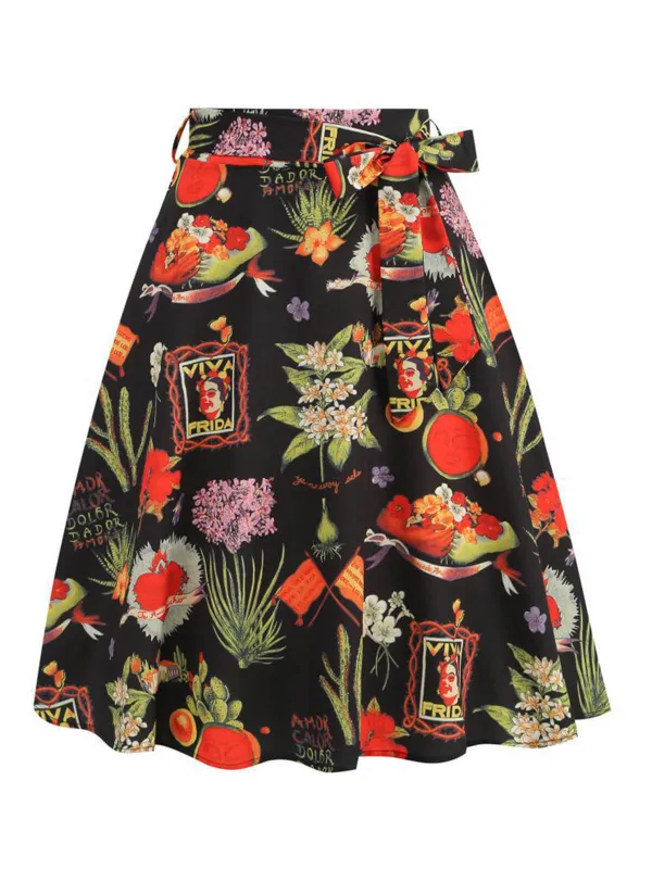 Multicolor 1950s Frida Floral A-Line Skirt sold by Retro Stage