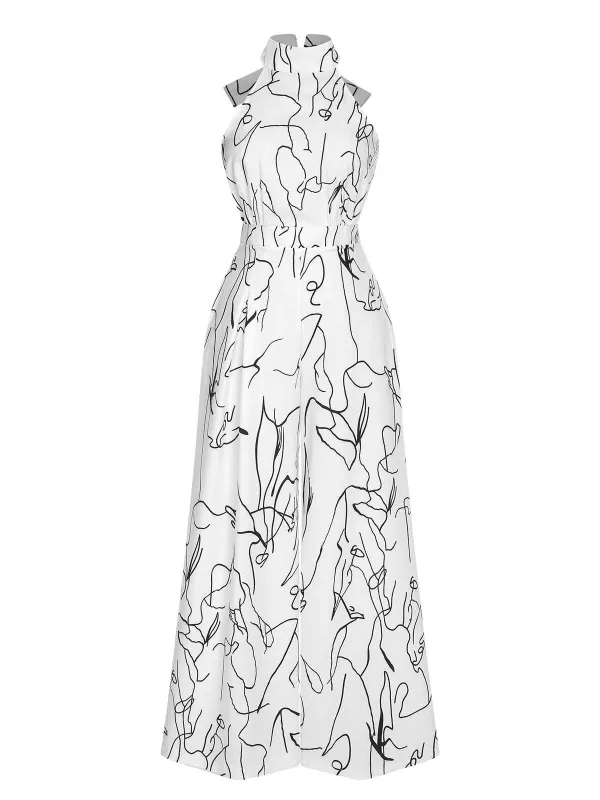 White 1930s Round Neck Sleeveless Jumpsuit sold by Retro Stage