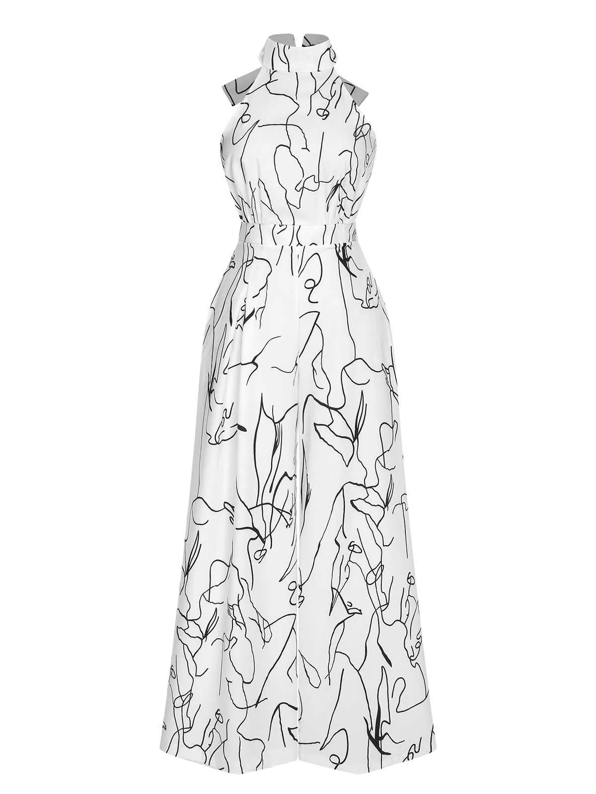 White 1930s Round Neck Sleeveless Jumpsuit sold by Retro Stage