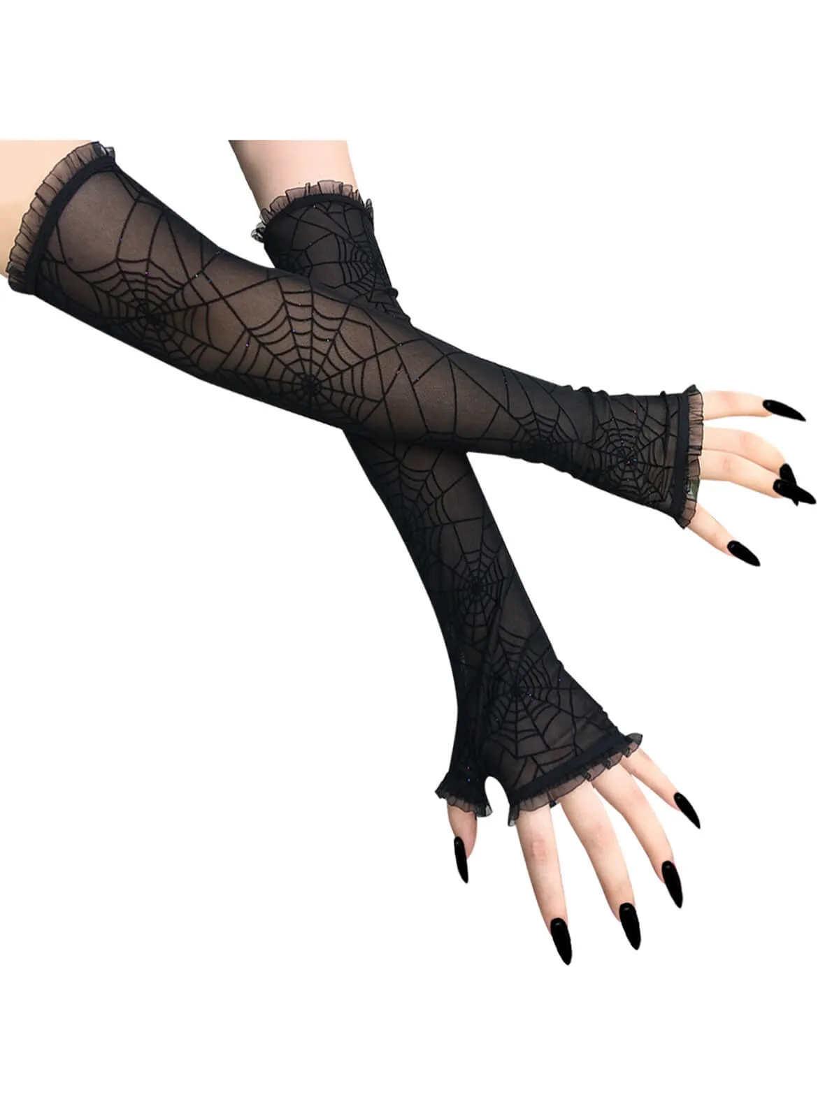 Retro Spider Web Fingerless Gloves sold by Retro Stage product image thumbnail 3