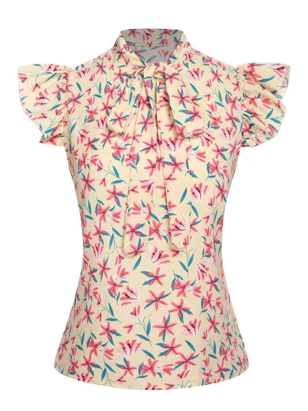 1960s Tie Neck Floral Ruffles Top sold by Retro Stage