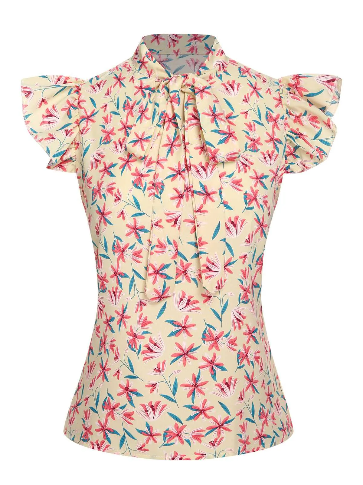 1960s Tie Neck Floral Ruffles Top sold by Retro Stage