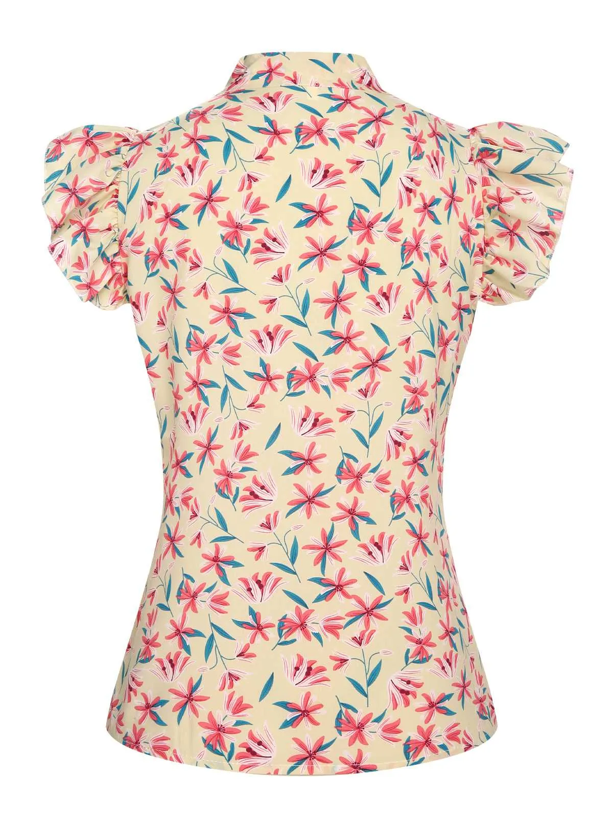 1960s Tie Neck Floral Ruffles Top sold by Retro Stage product image thumbnail 3