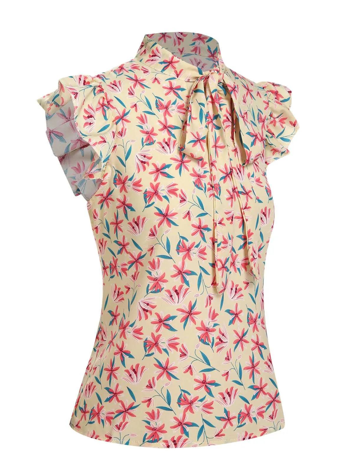 1960s Tie Neck Floral Ruffles Top sold by Retro Stage product image thumbnail 2