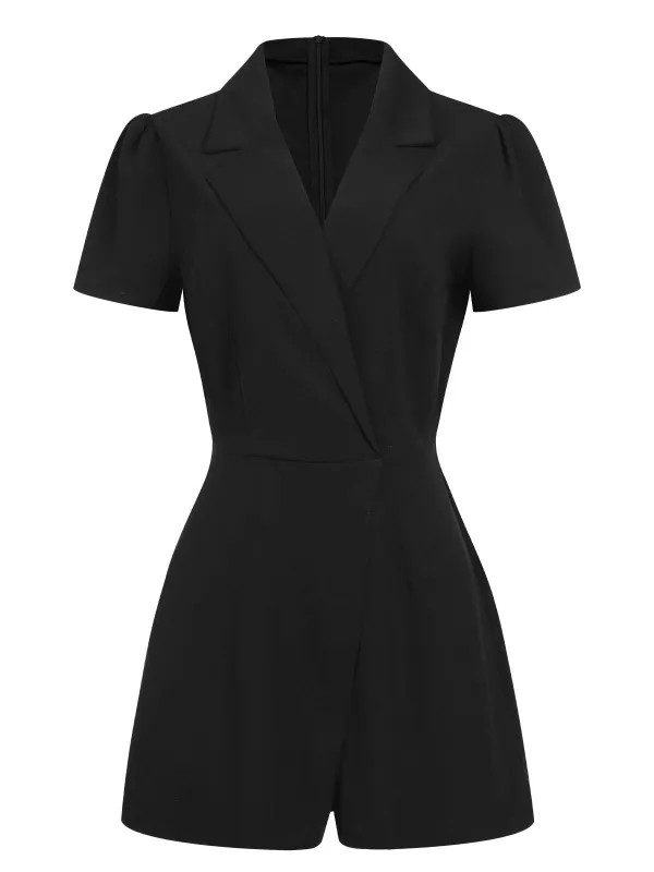 1950s V-Neck Solid Lapel Romper sold by Retro Stage