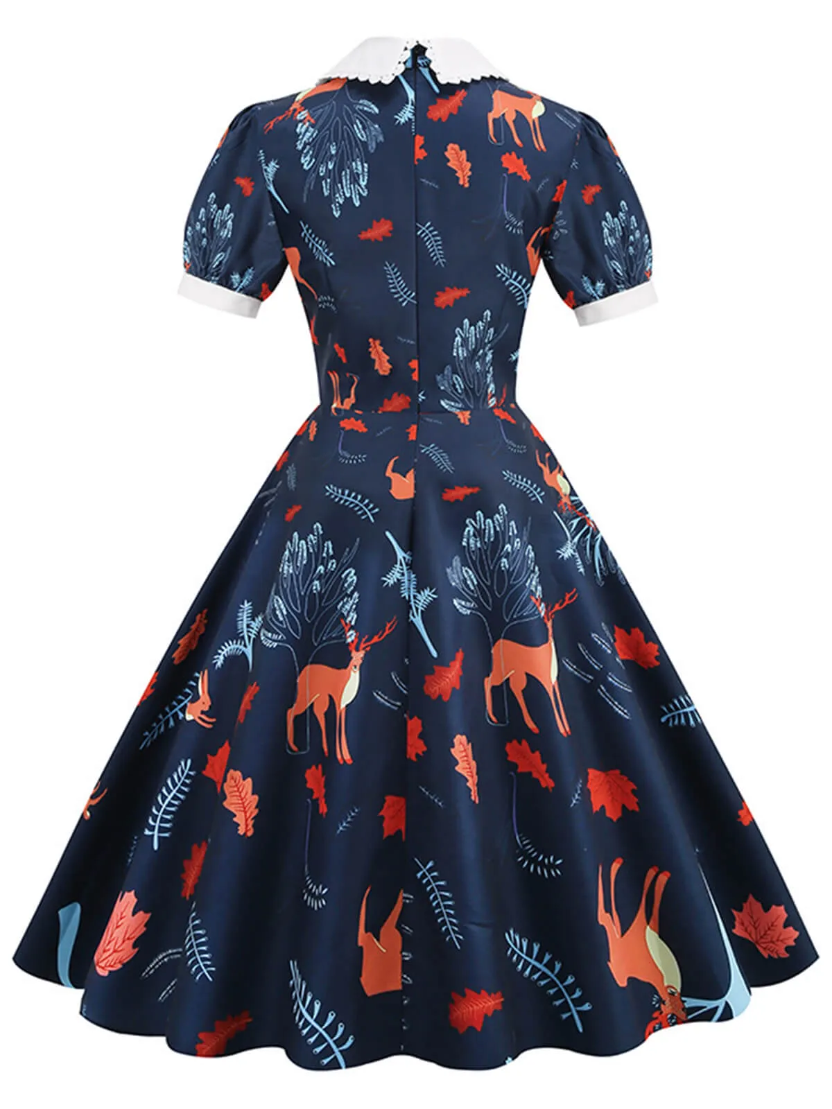 Dark Blue 1950s Forest Puff Lapel Dress sold by Retro Stage product image thumbnail 3