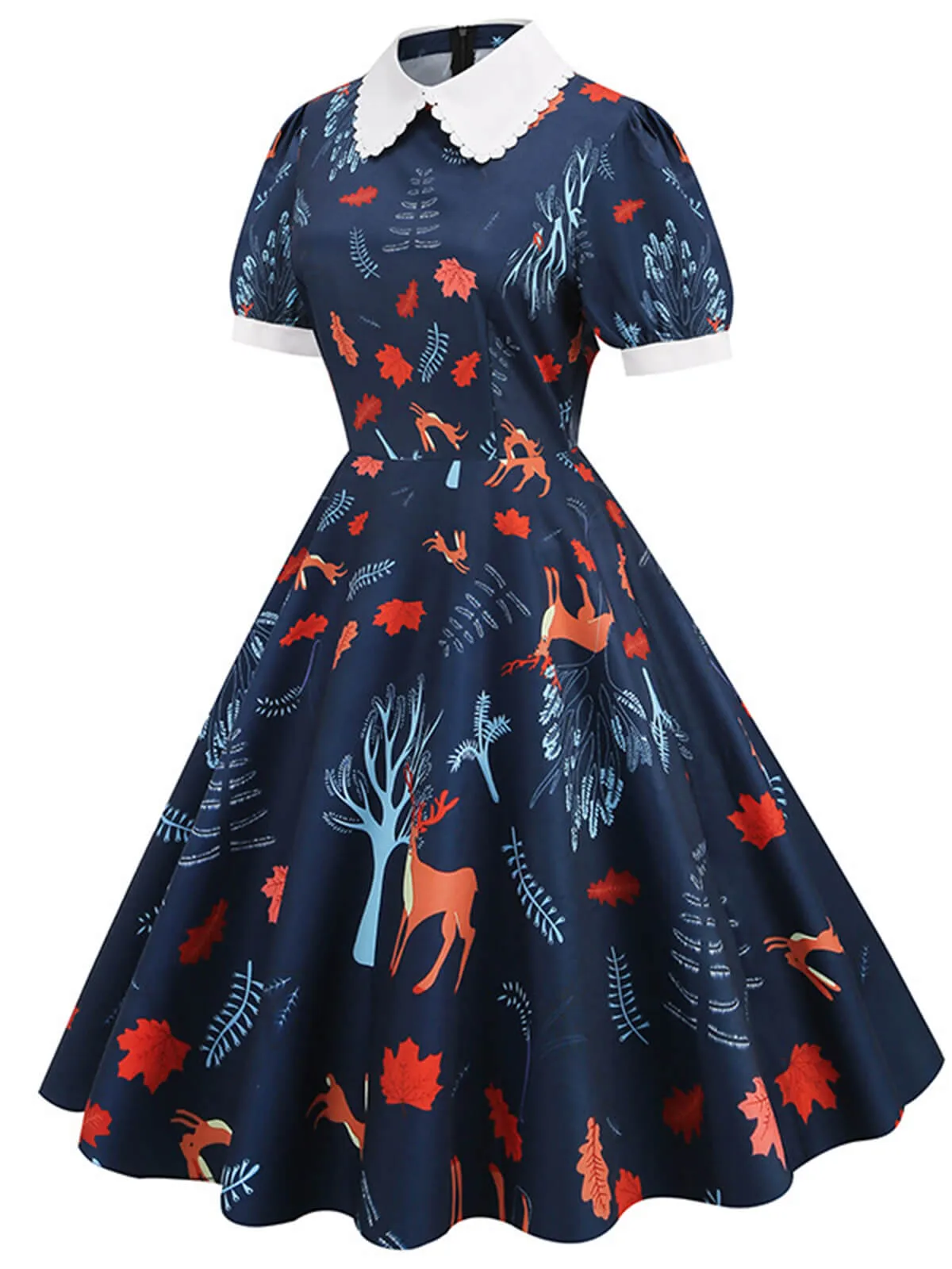 Dark Blue 1950s Forest Puff Lapel Dress sold by Retro Stage product image thumbnail 2