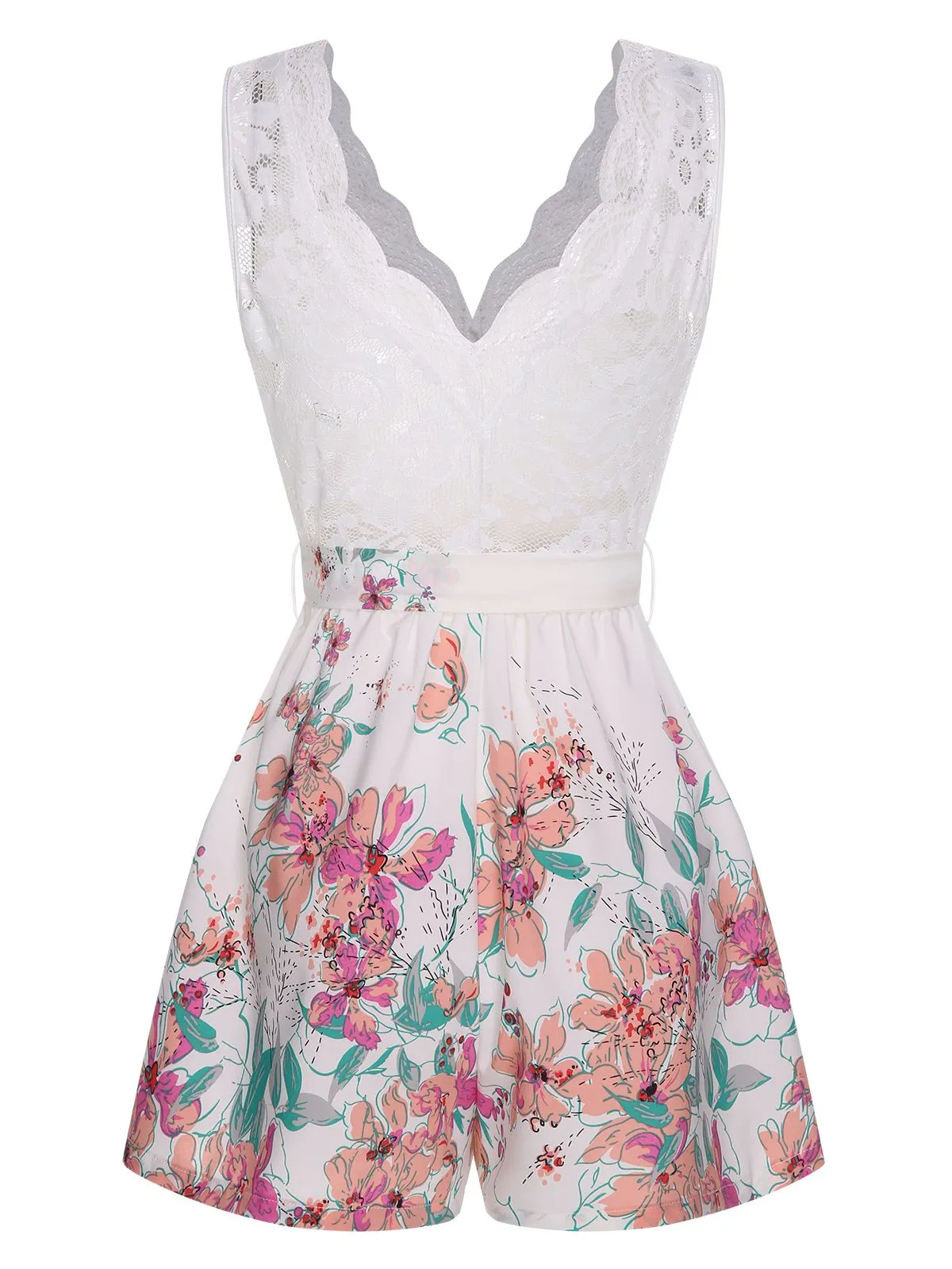 White 1940s Cotton Floral Lace V-Neck Romper sold by Retro Stage product image thumbnail 2