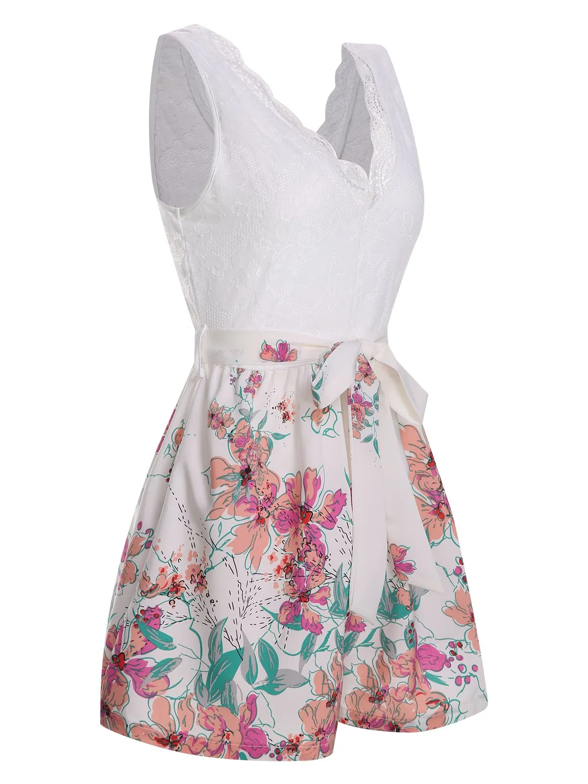 White 1940s Cotton Floral Lace V-Neck Romper sold by Retro Stage product image thumbnail 3