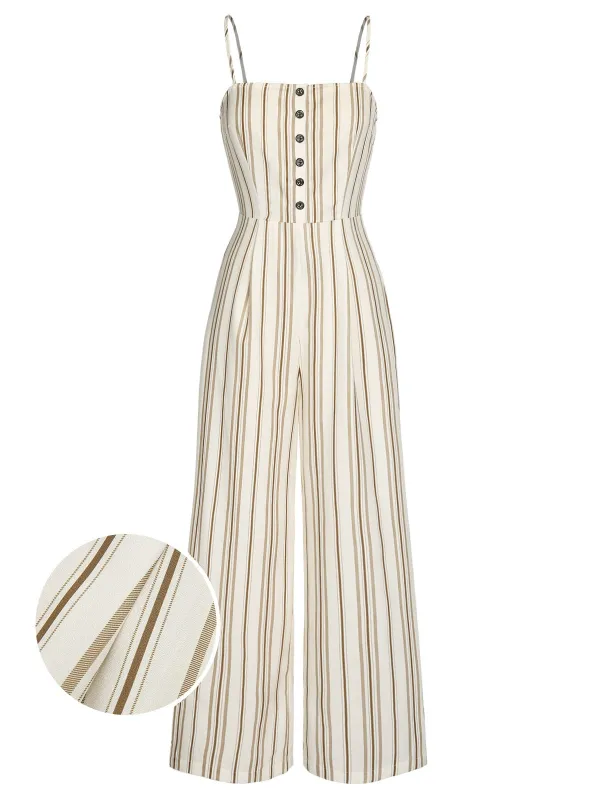 Brown 1930s Stripes Spaghetti Straps Jumpsuit sold by Retro Stage