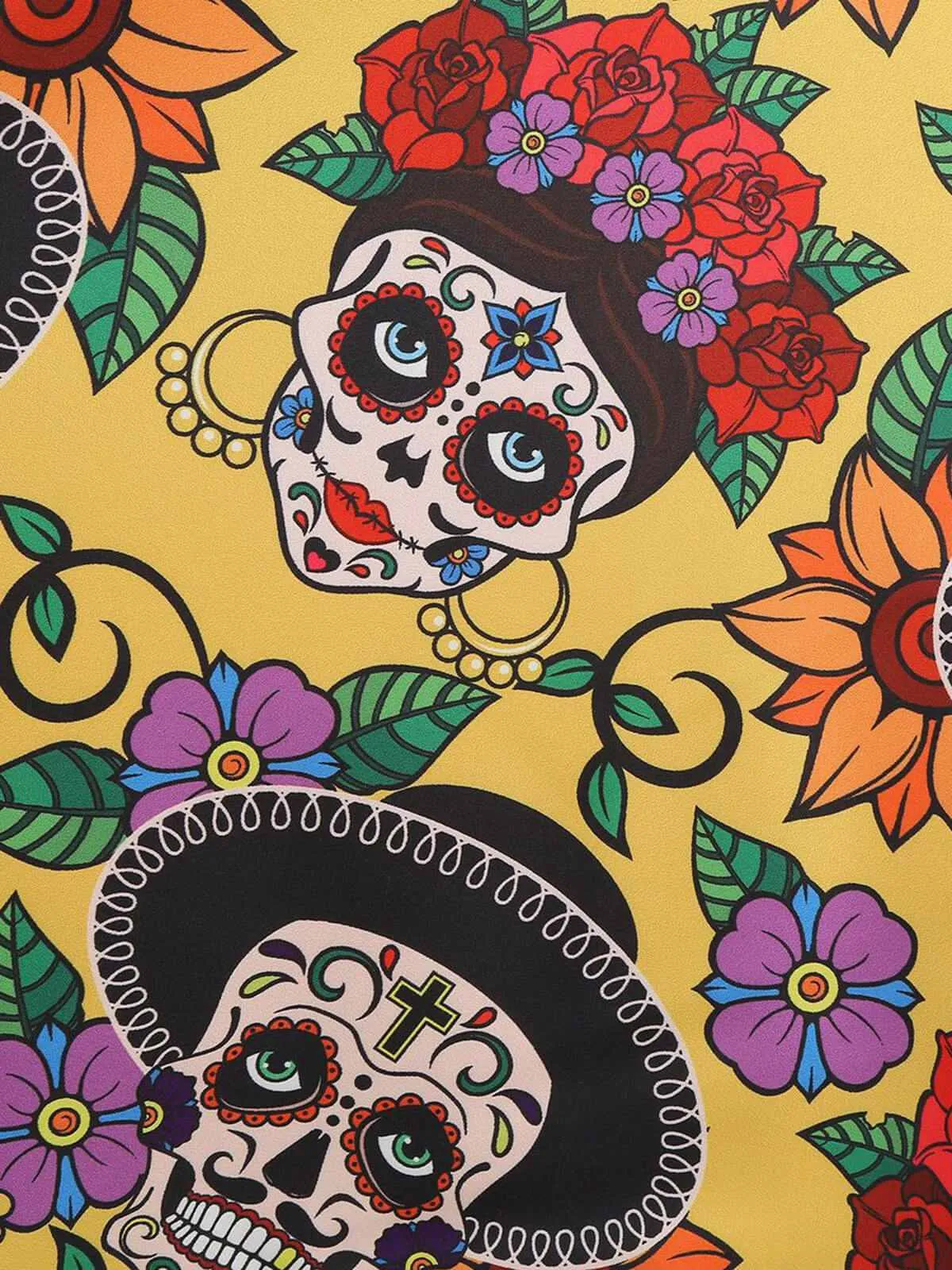 Yellow 1950s Hippie Skull Bow Halter Swing Dress sold by Retro Stage product image thumbnail 4