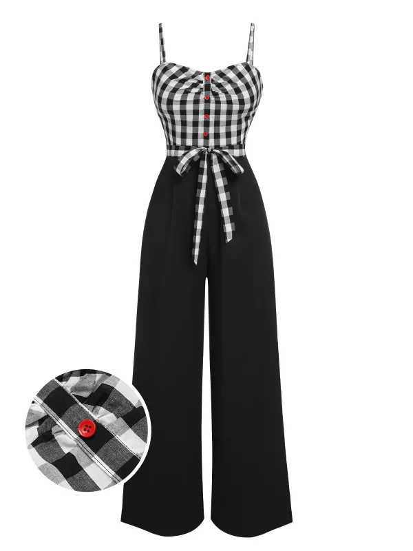 Black 1940s Plaid Patchwork Suspender Jumpsuit sold by Retro Stage
