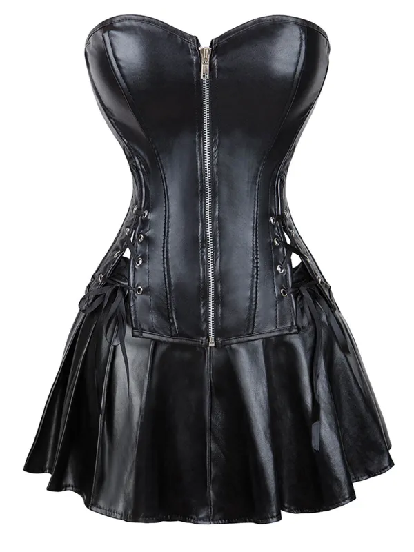 2PCS 1970s Gothic Faux Leather Bandeau Corset & Skirt made by Retro Stage