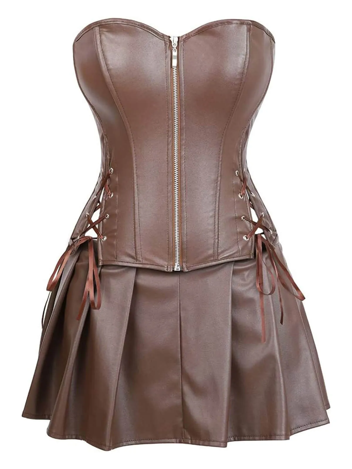 2PCS 1970s Gothic Faux Leather Bandeau Corset & Skirt sold by Retro Stage product image thumbnail 3