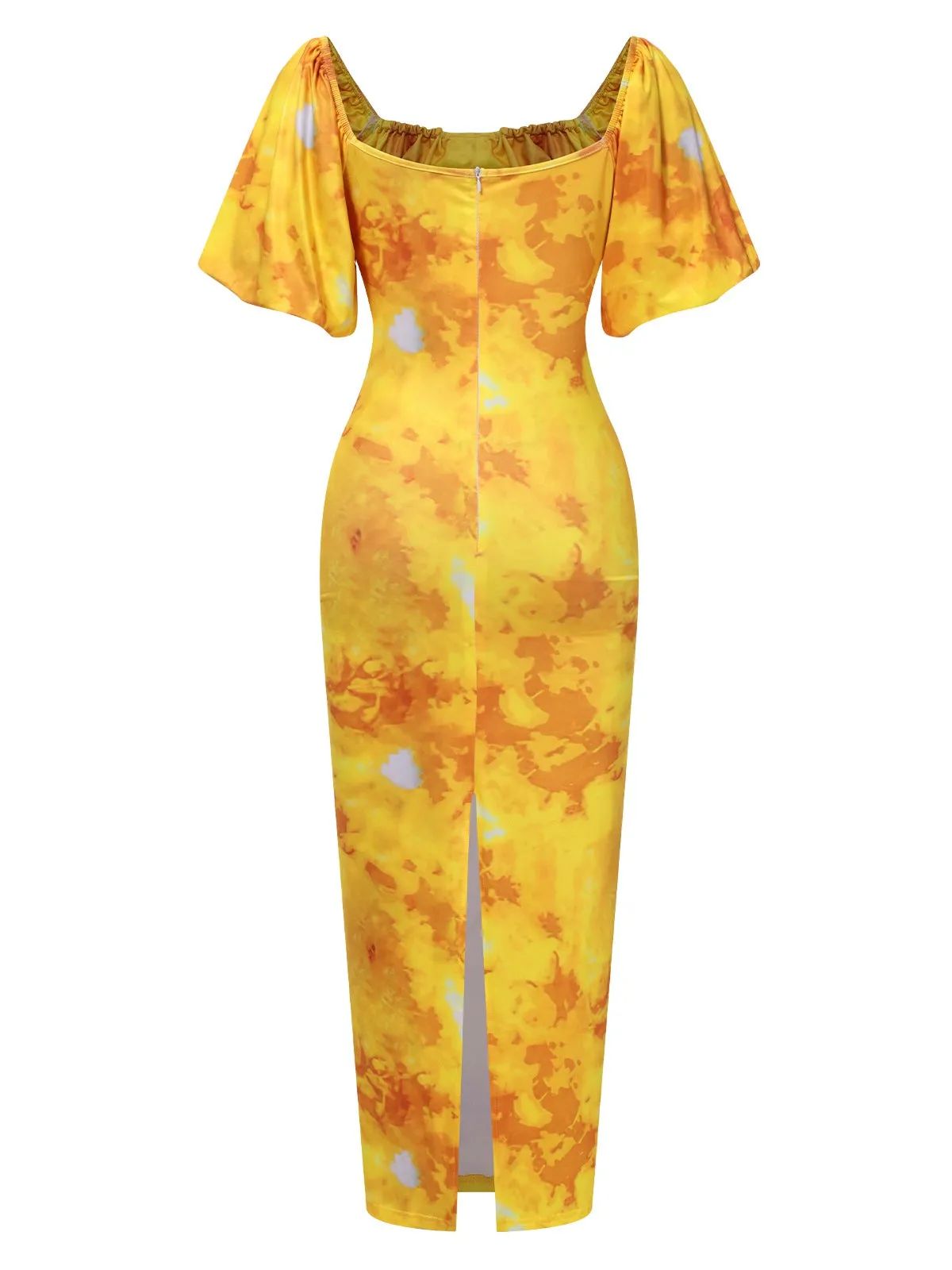 Yellow 1930s Puff Sleeves Square Neck Dress sold by Retro Stage product image thumbnail 5