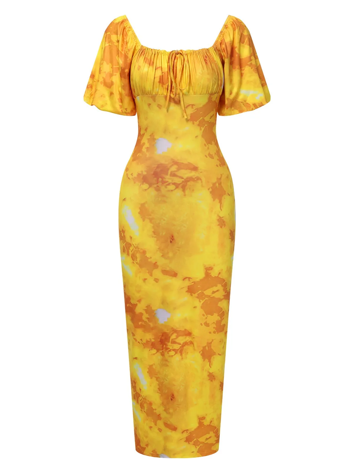 Yellow 1930s Puff Sleeves Square Neck Dress sold by Retro Stage product image thumbnail 4
