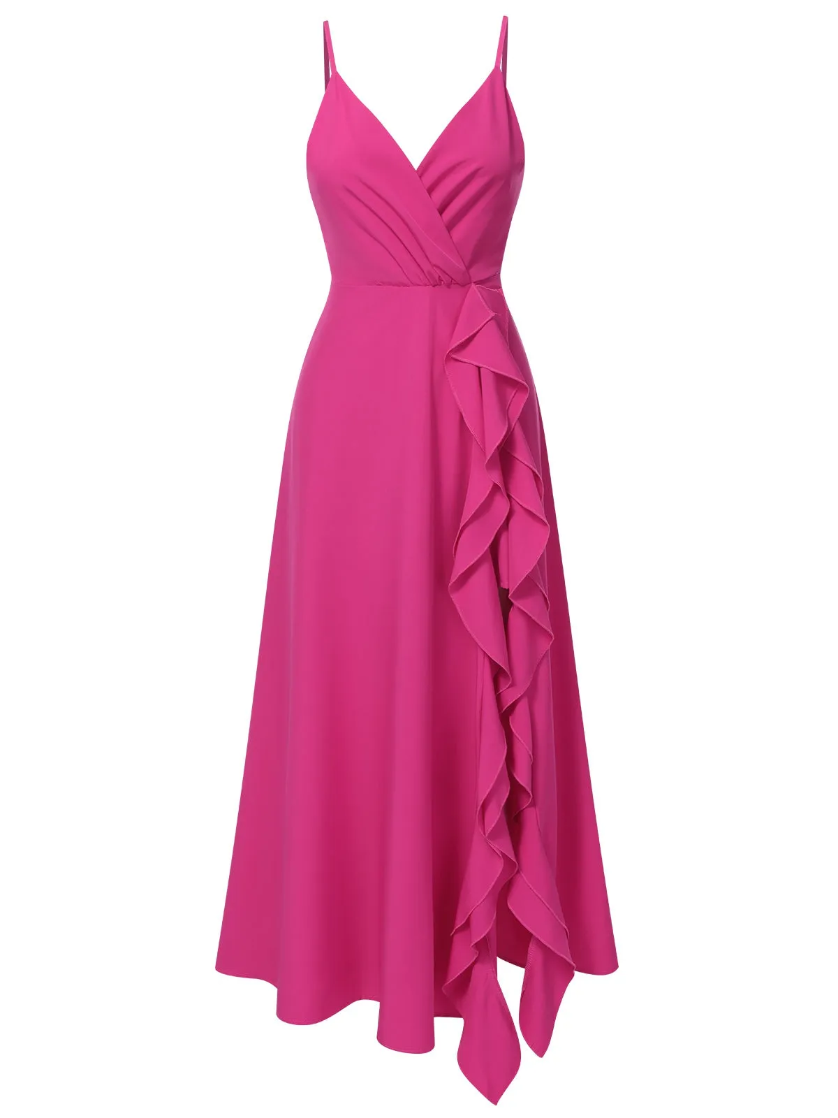 Pink 1930s V-Neck Ruffled Irregular Slit Dress sold by Retro Stage product image thumbnail 2