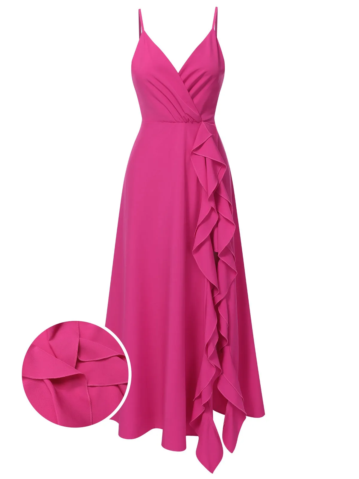 Pink 1930s V-Neck Ruffled Irregular Slit Dress sold by Retro Stage