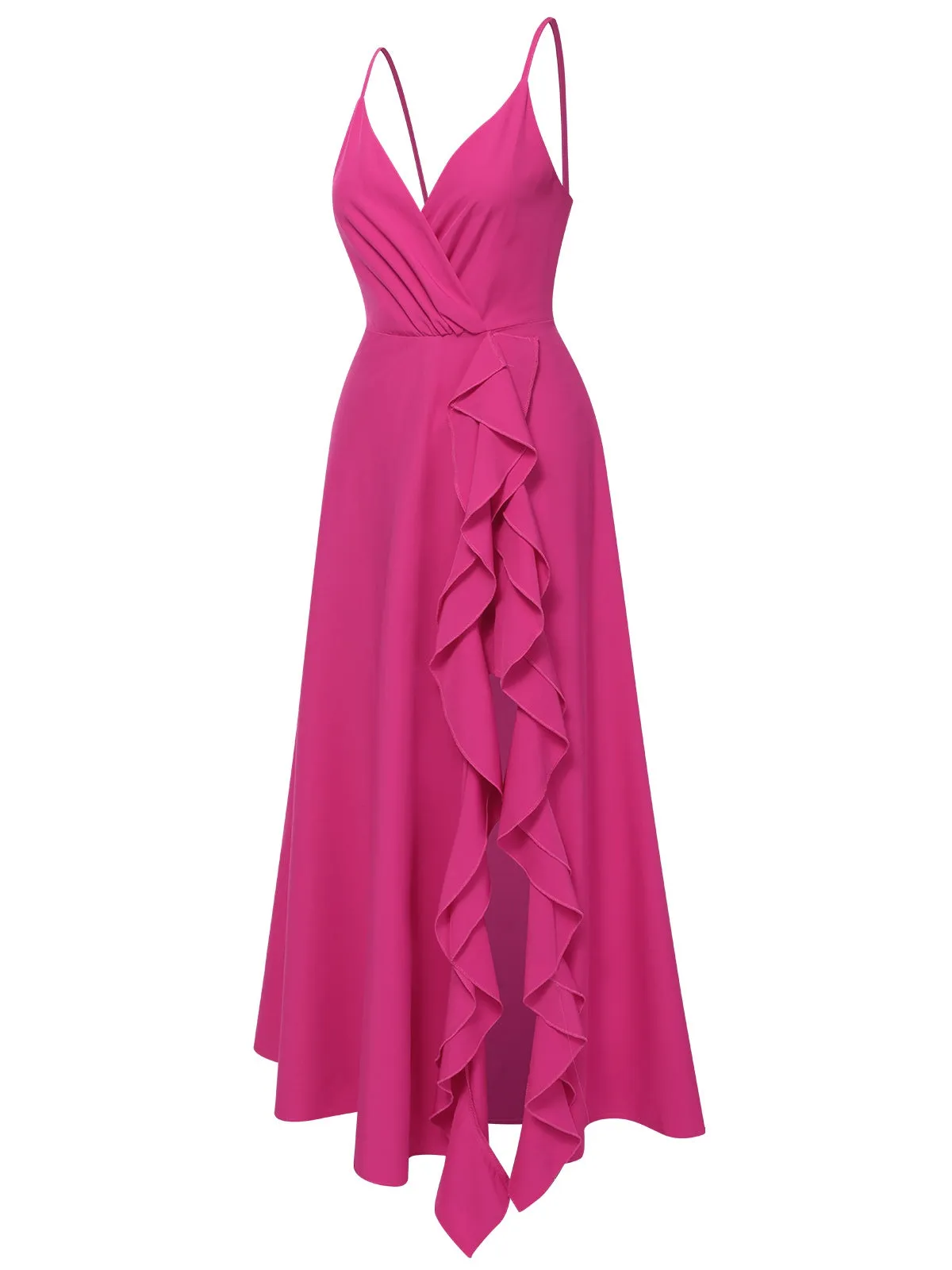 Pink 1930s V-Neck Ruffled Irregular Slit Dress sold by Retro Stage product image thumbnail 4
