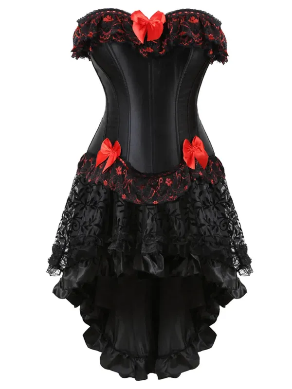 2PCS Black & Red 1970s Steampunk Bow Corset & Skirt sold by Retro Stage