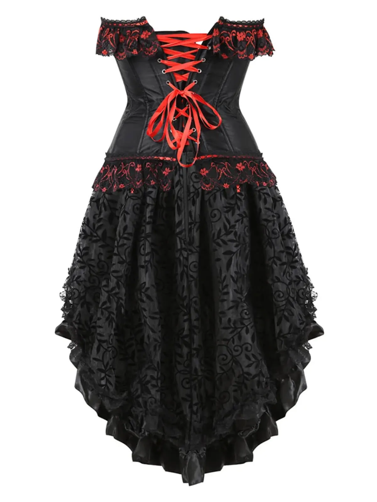 2PCS Black & Red 1970s Steampunk Bow Corset & Skirt sold by Retro Stage product image thumbnail 3