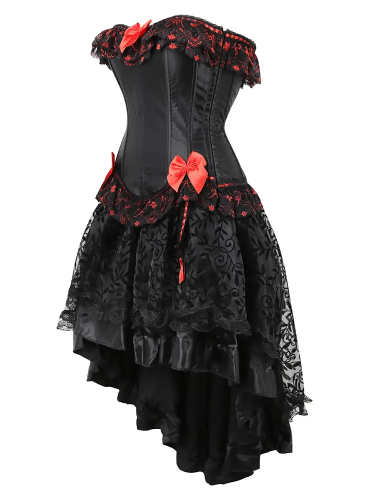 2PCS Black & Red 1970s Steampunk Bow Corset & Skirt sold by Retro Stage product image thumbnail 2