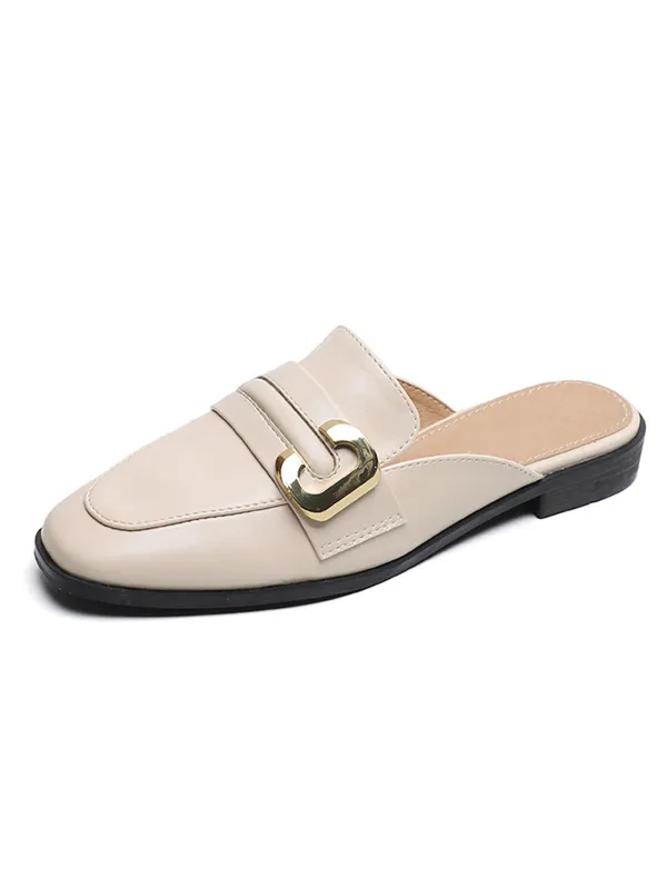 Retro Beige Leather Loafers Half Slippers sold by Retro Stage