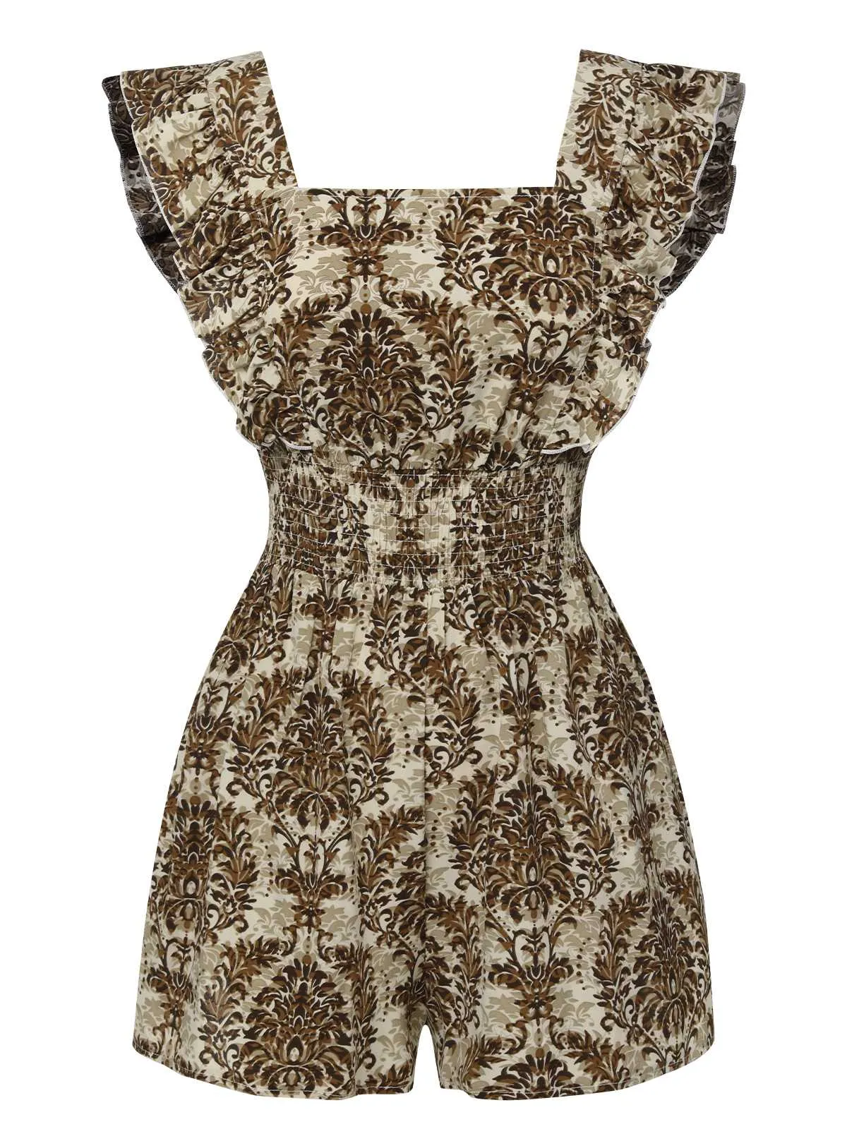 1960s Square Neck Wrinkle Ruffles Romper sold by Retro Stage