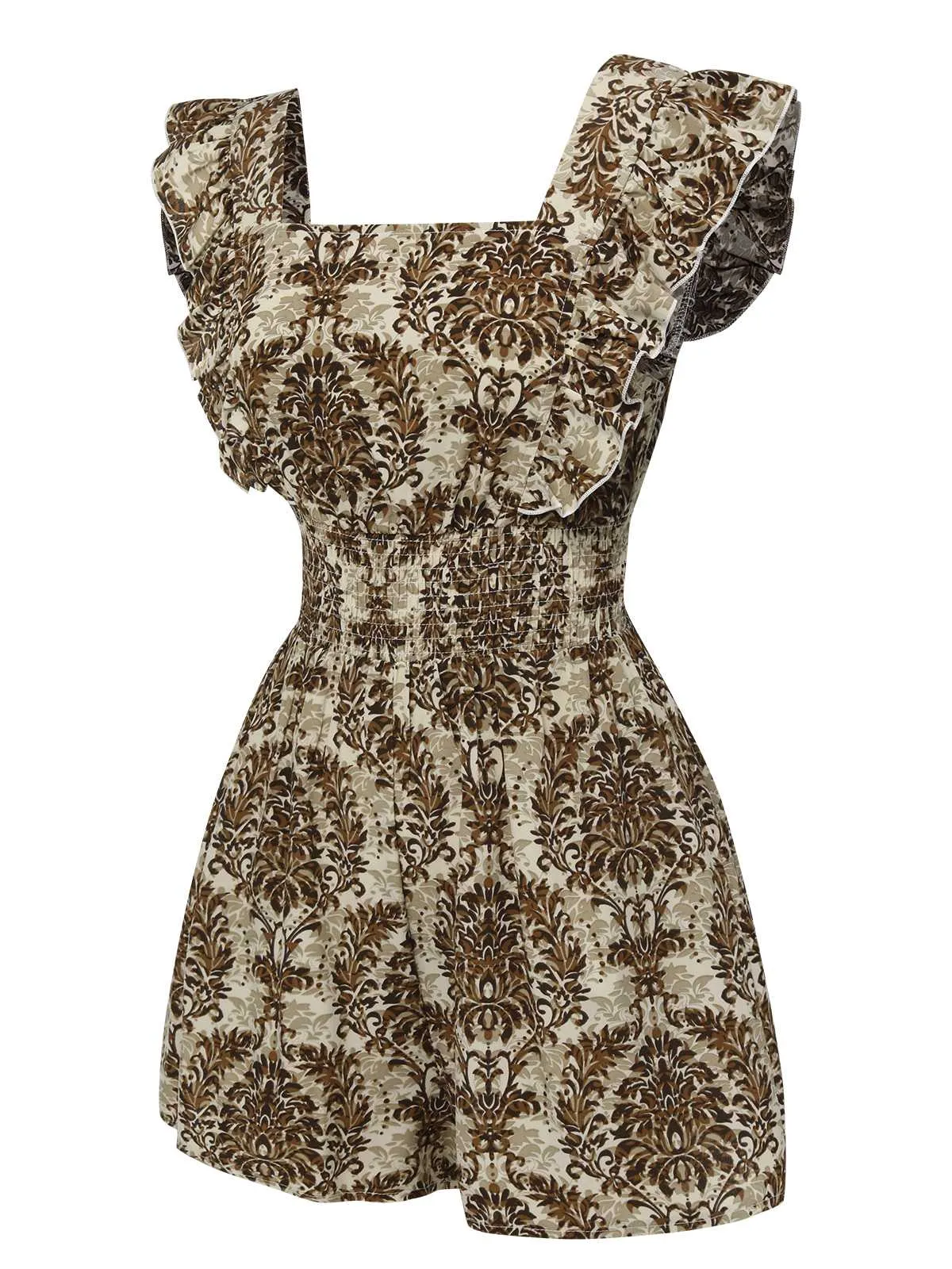 1960s Square Neck Wrinkle Ruffles Romper sold by Retro Stage product image thumbnail 2