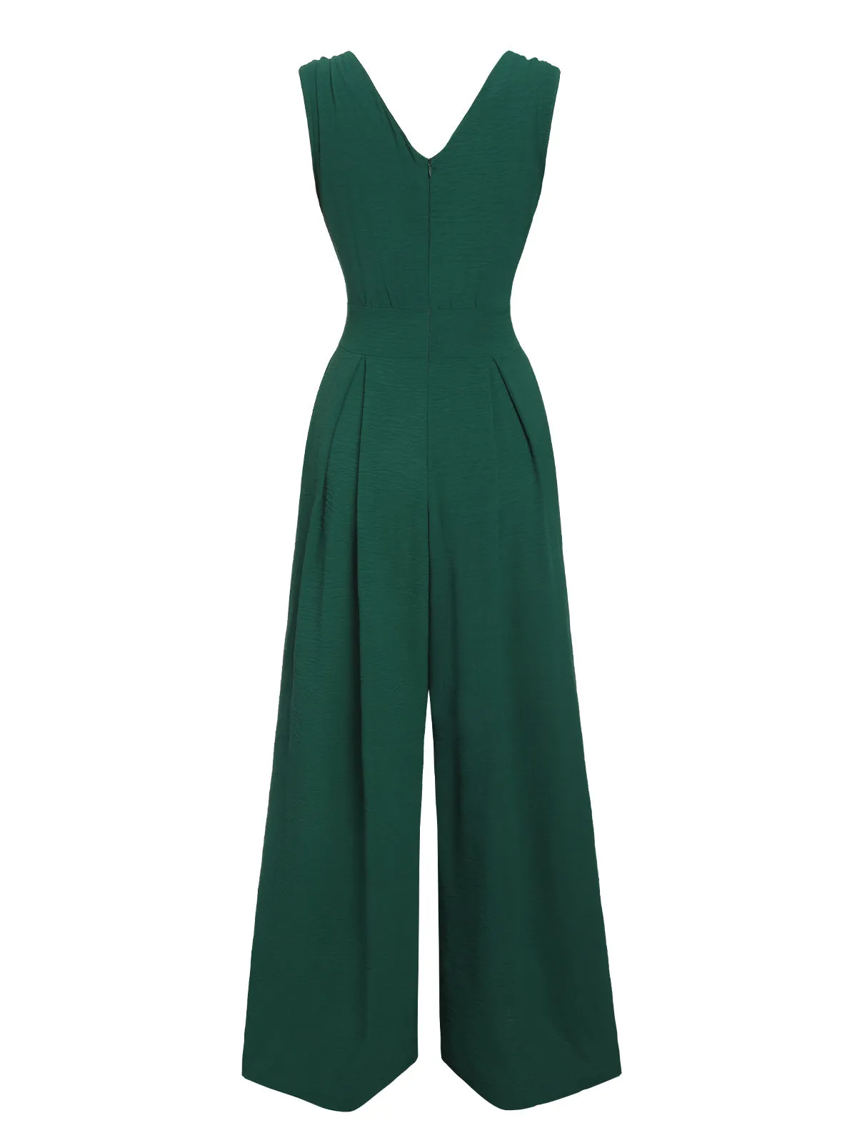 Green 1940s Solid V-Neck Wide-Leg Jumpsuit sold by Retro Stage product image thumbnail 3