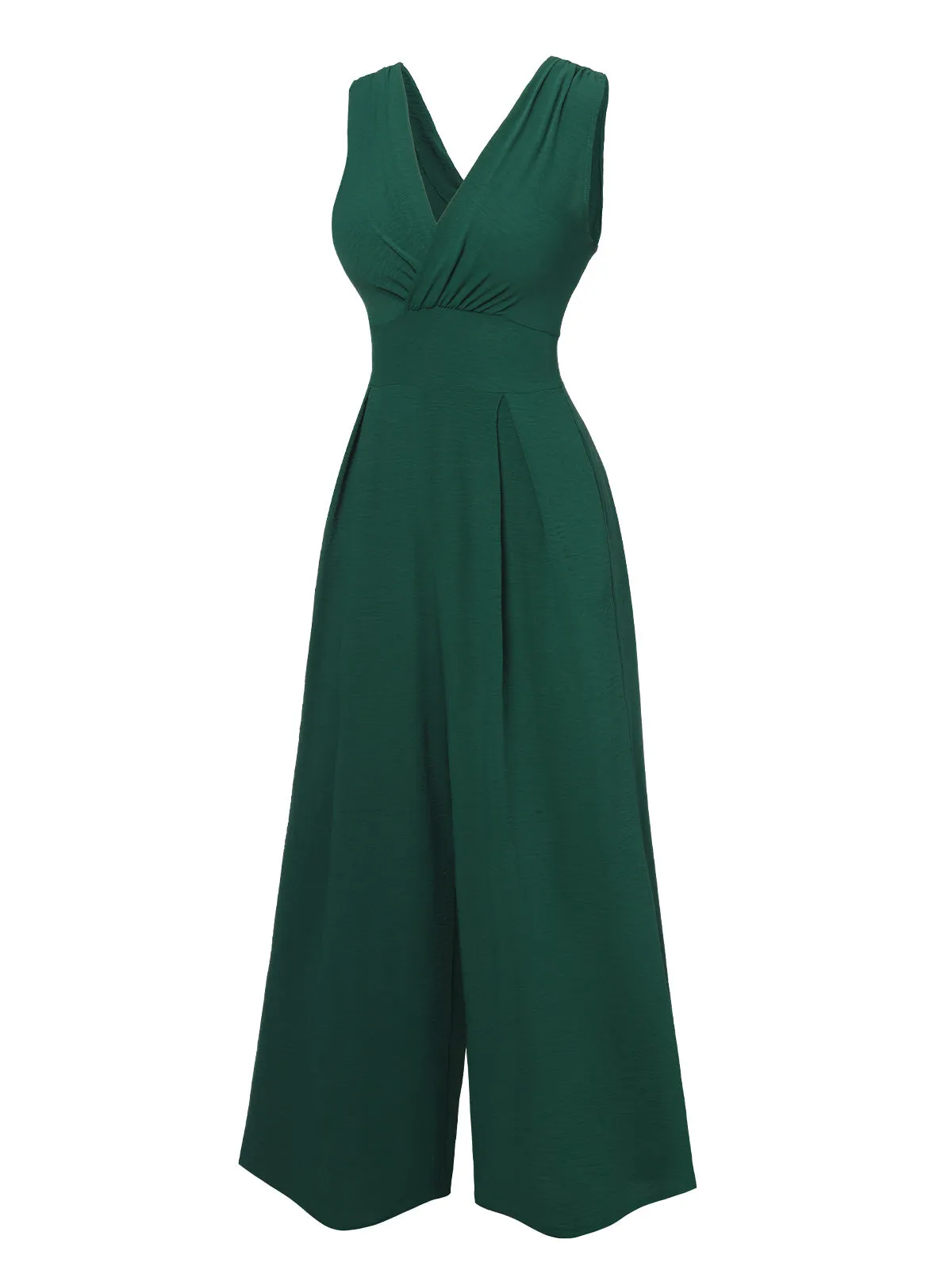 Green 1940s Solid V-Neck Wide-Leg Jumpsuit sold by Retro Stage product image thumbnail 2