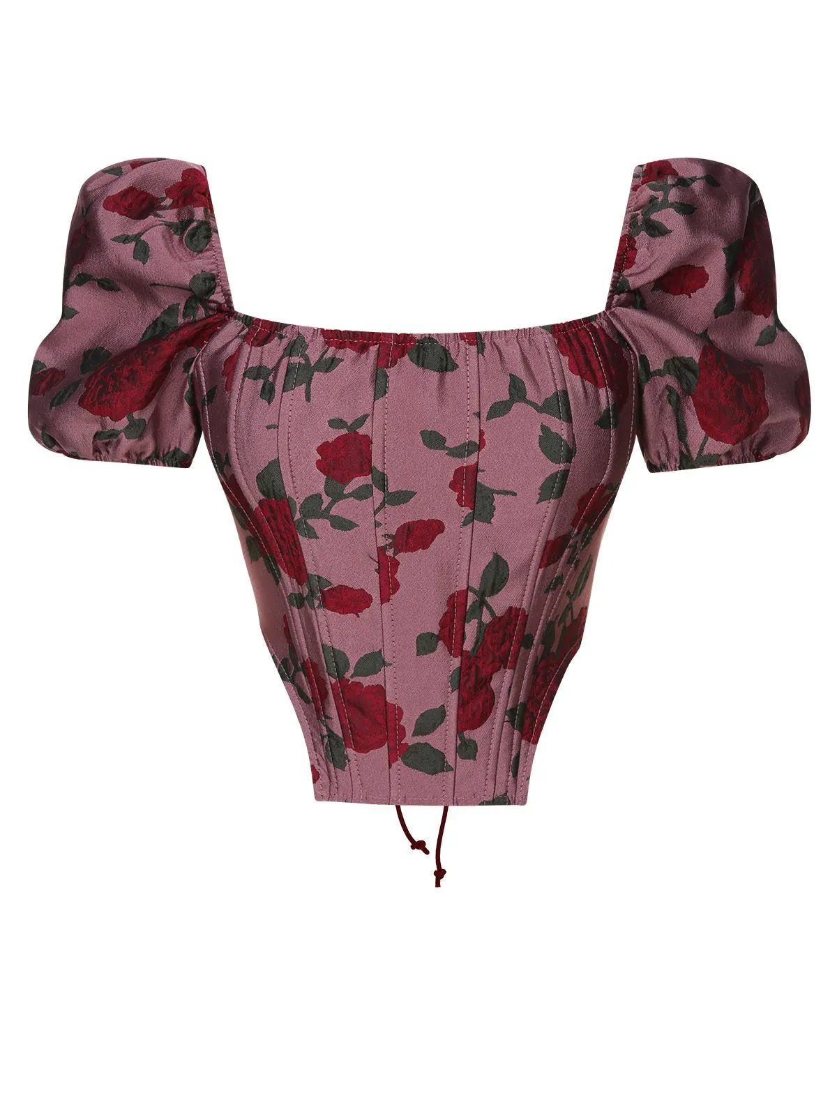 Wine Red 1950s Rose Puff Sleeves Top sold by Retro Stage