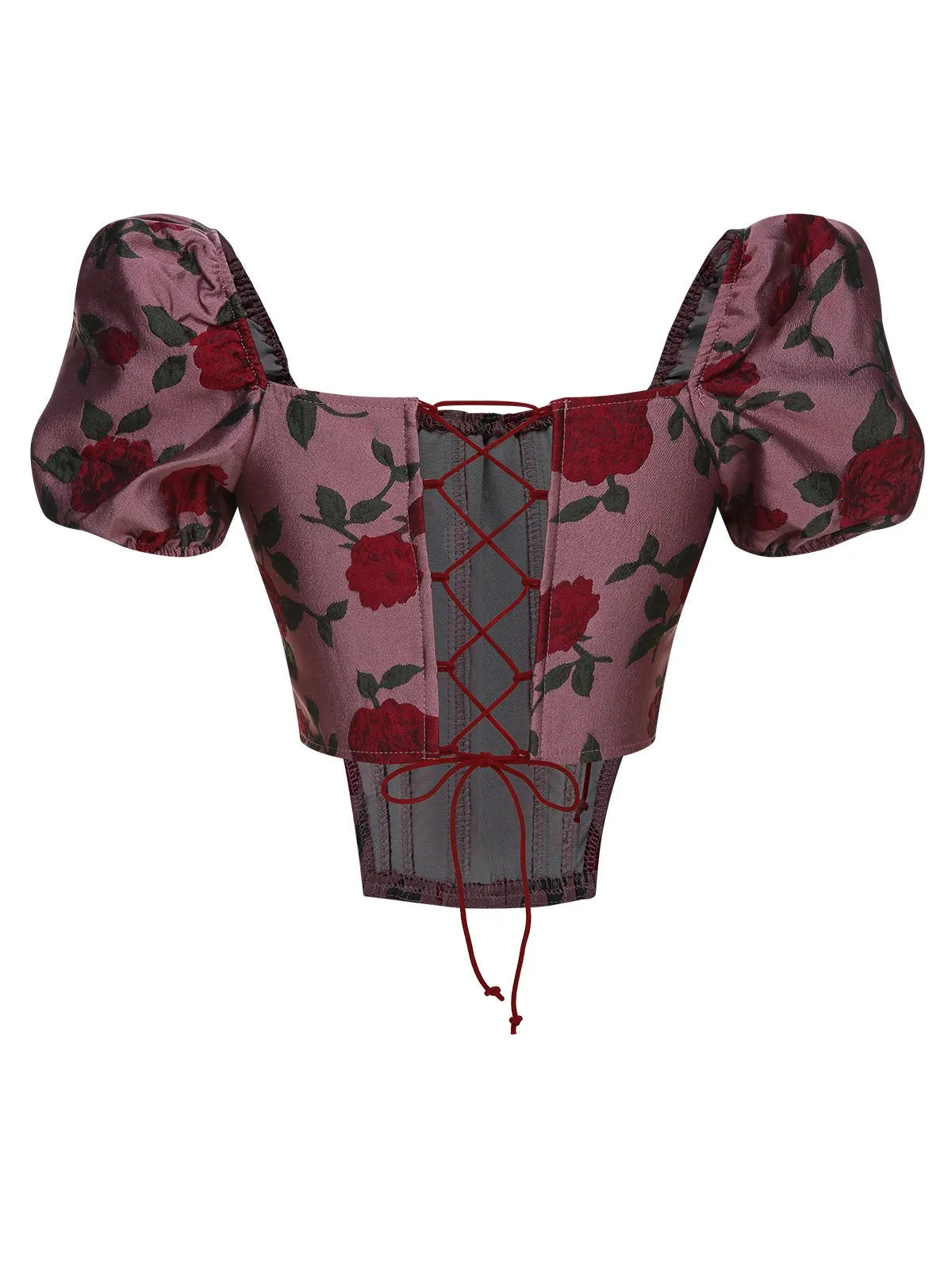 Wine Red 1950s Rose Puff Sleeves Top sold by Retro Stage product image thumbnail 2