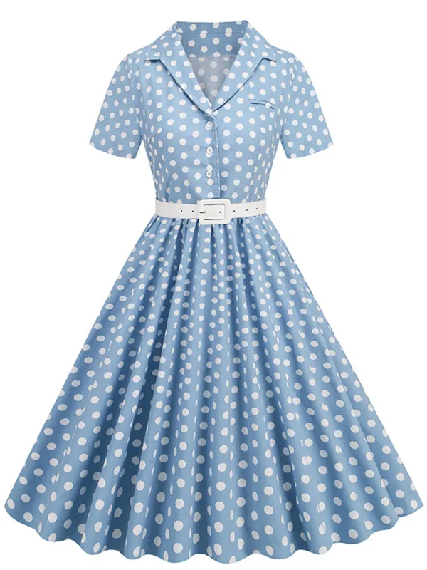 1950s Polka Dots Lapel Belted Dress sold by Retro Stage