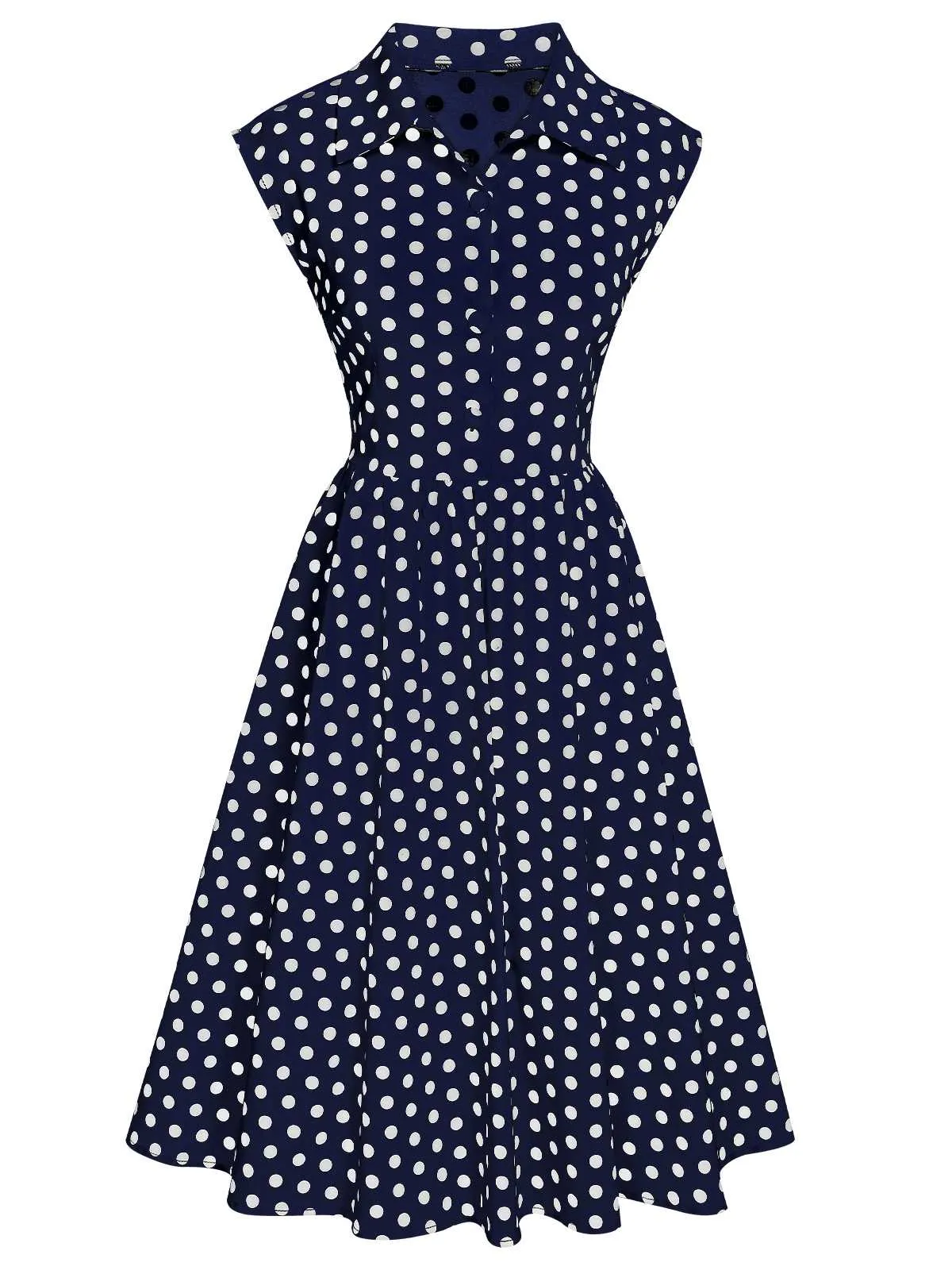 1940s Lapel Polka Dots Sleeveless Dress sold by Retro Stage