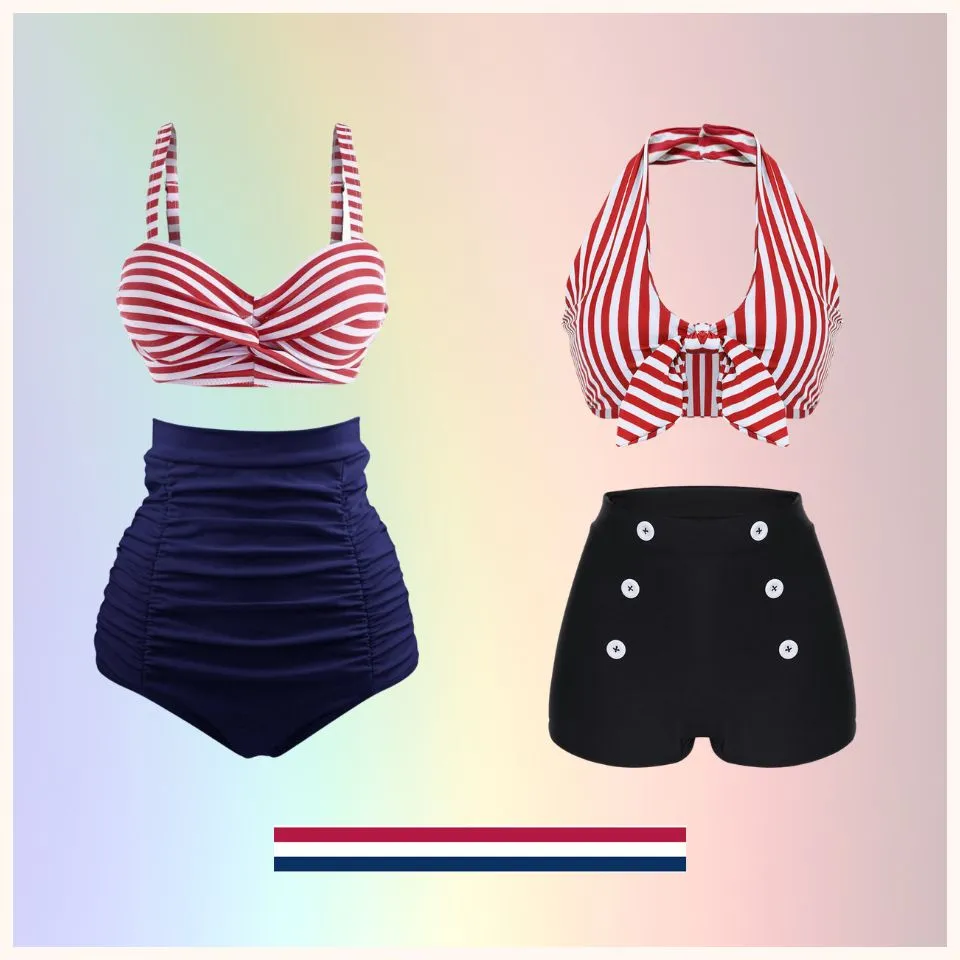 1940s Striped Colorblock Retro Bikini Set sold by Retro Stage